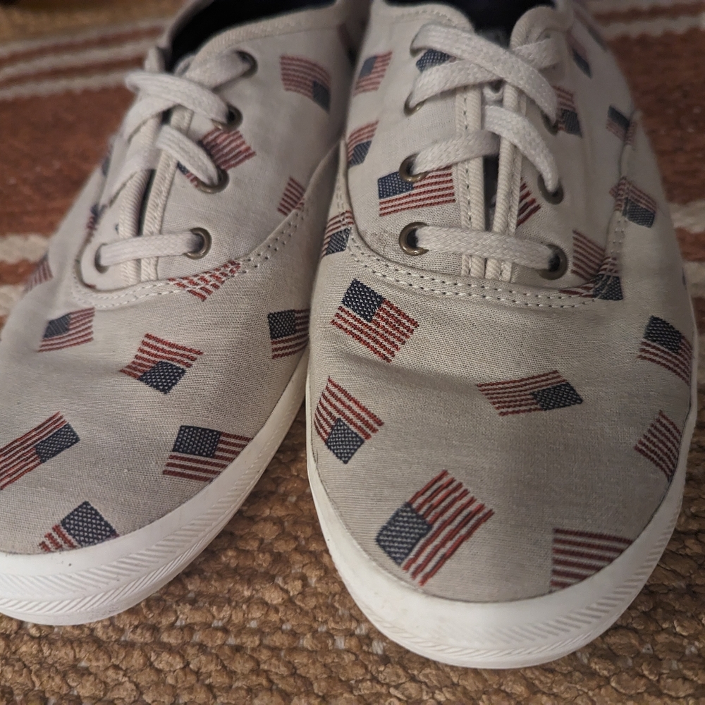 WOMEN'S KEDS AMERICAN FLAG CANVAS SNEAKERS TENNIS SHOES - SIZE 9.5 ORTHOLITE